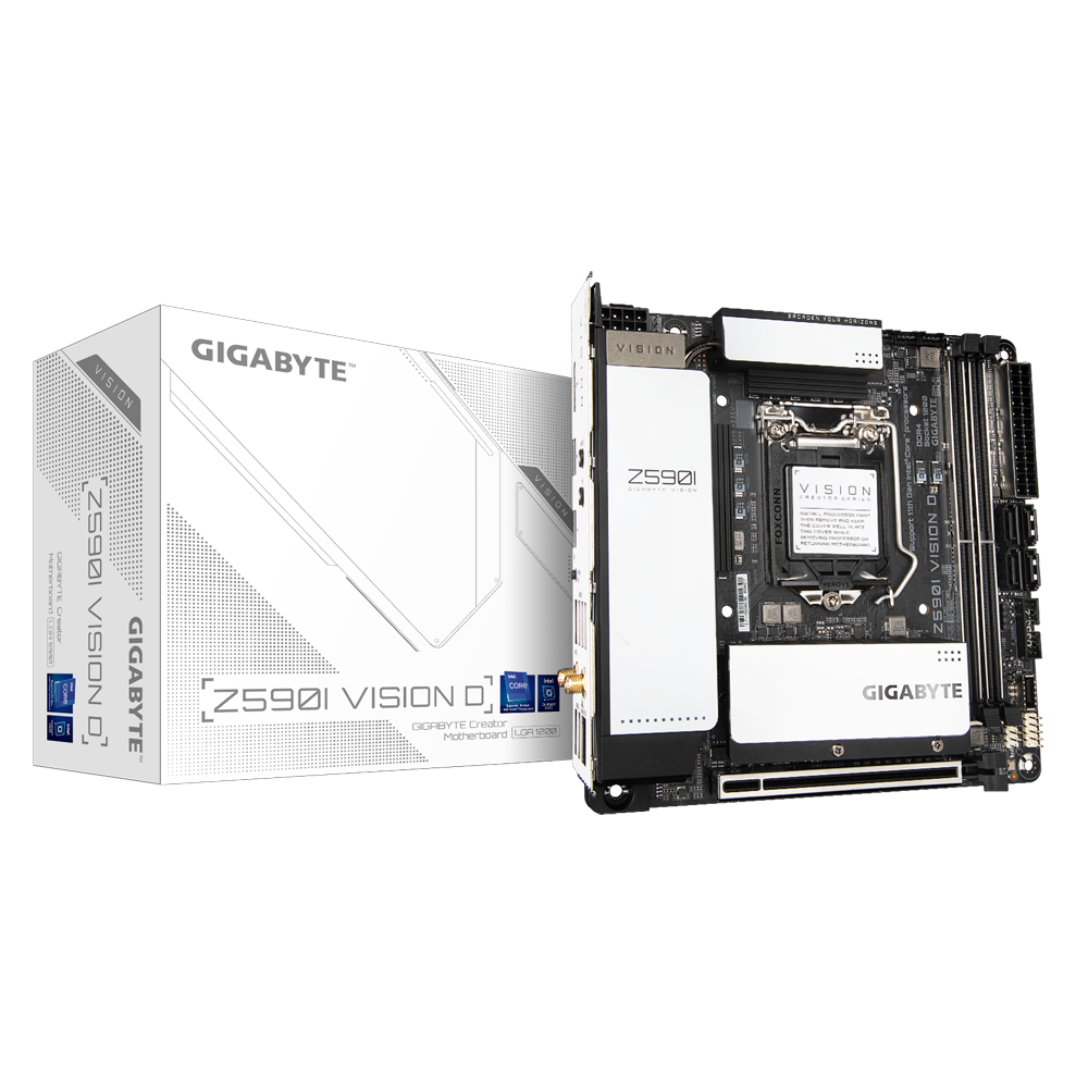 Купить Gigabyte Z590I VISION D - Intel - LGA 1200 - Intel® Celeron® - Intel® Core™ i3 - Intel Core i5 - Intel Core i7 - Intel Core i9 - Intel® Pentium® - LGA 1200 (Socket H5) - DDR4-SDRAM - DIMM (Z590I VISION D) в магазине wardena.ru
