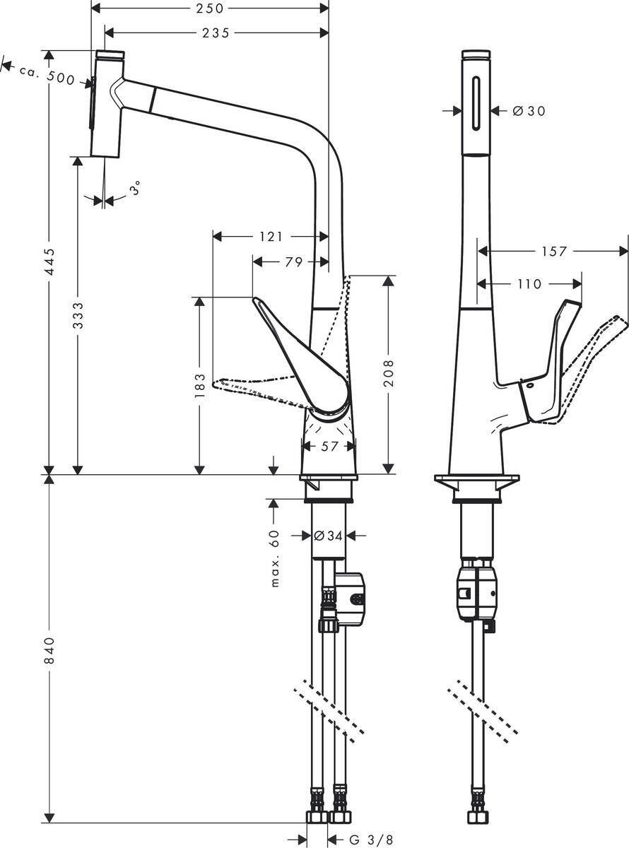 Купить Hansgrohe Metris Select M71 Кухонный смеситель однорычажный 320 с вытяжным душем 2jet сталь 73820800 в магазине wardena.ru