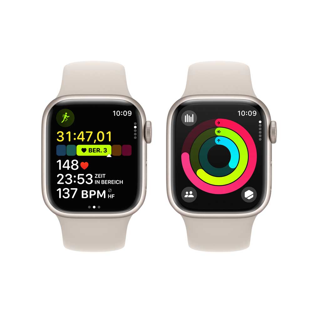 Купить APPLE Watch Series 9 GPS 41mm Starlight Aluminium Case with Starlight Sport Band - M/L (MR8U3QF/A) в магазине wardena.ru