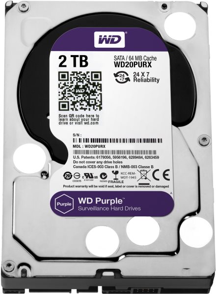Купить WD Purple WD20PURX - Festplatte - 2 TB - intern - 8.9 cm ( 3.5" ) - IntelliPower - SATA-600 - Puffer: 64 MB в магазине wardena.ru