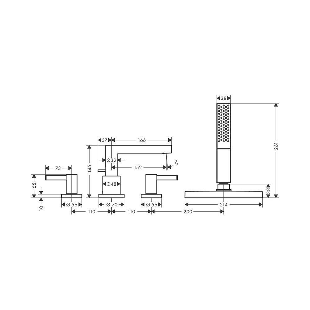Купить Hansgrohe Finoris Смеситель на край ванны на 4 отверстия с sBox черный матовый 76444670 в магазине wardena.ru