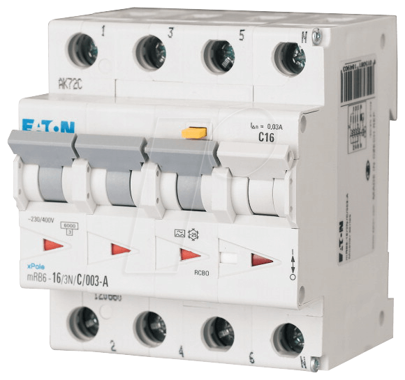 Купить EATON 120672 - FI/LS-Schalter, Char. D, Typ A, 16 A, 30 mA, 3 + N (MRB6-16/3N/D/003-A) в магазине wardena.ru