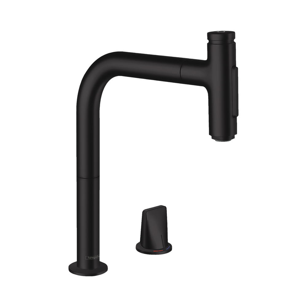 Купить Hansgrohe Metris Select M71 Кухонный смеситель на 2 отверстия однорычажный 200 с вытяжным душем 2jet sBox сталь 73818800 в магазине wardena.ru