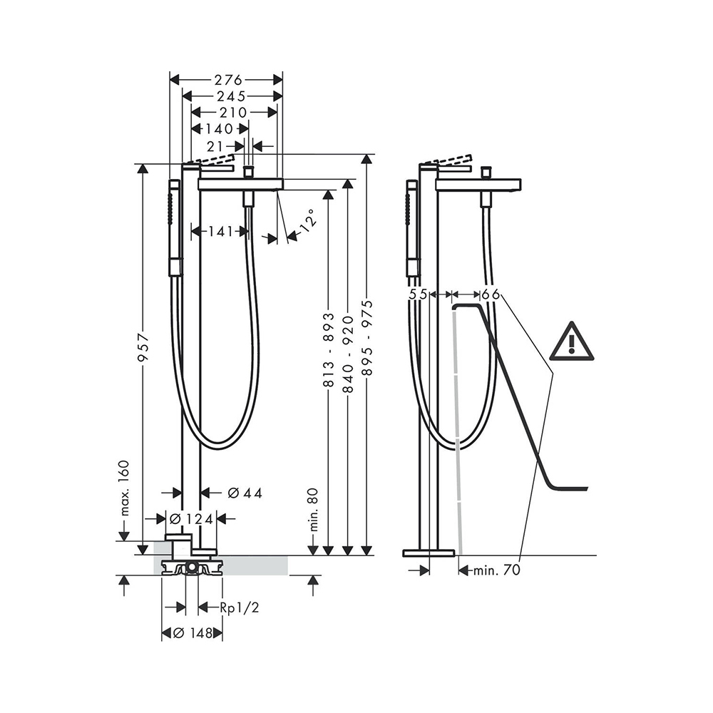 Купить Hansgrohe Finoris Смеситель для ванны однорычажный напольный черный матовый 76445670 в магазине wardena.ru