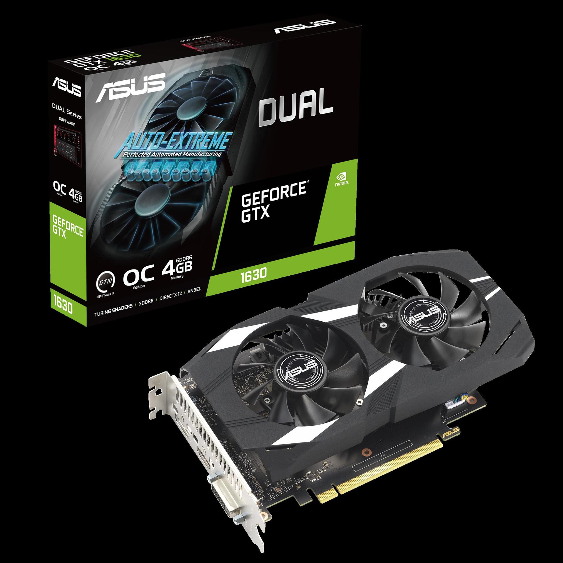 Купить ASUS Dual -GTX1630-O4G NVIDIA GeForce GTX 1630 4 GB GDDR6 (90YV0I54-M0NA00) в магазине wardena.ru