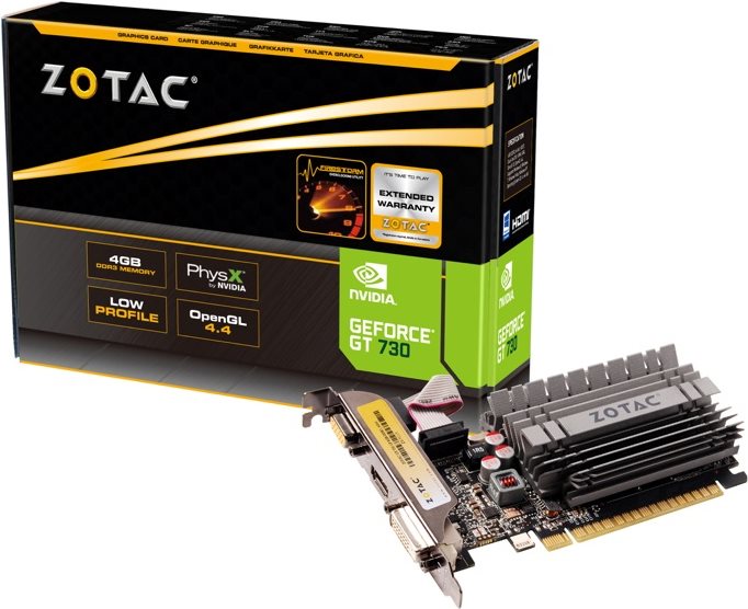 Купить ZOTAC GeForce GT 730 - Grafikkarten - GF GT 730 - 4GB DDR3 - PCIe 2,0 x16 Low Profile - DVI, D-Sub, HDMI - ohne Lüfter (ZT-71115-20L) в магазине wardena.ru