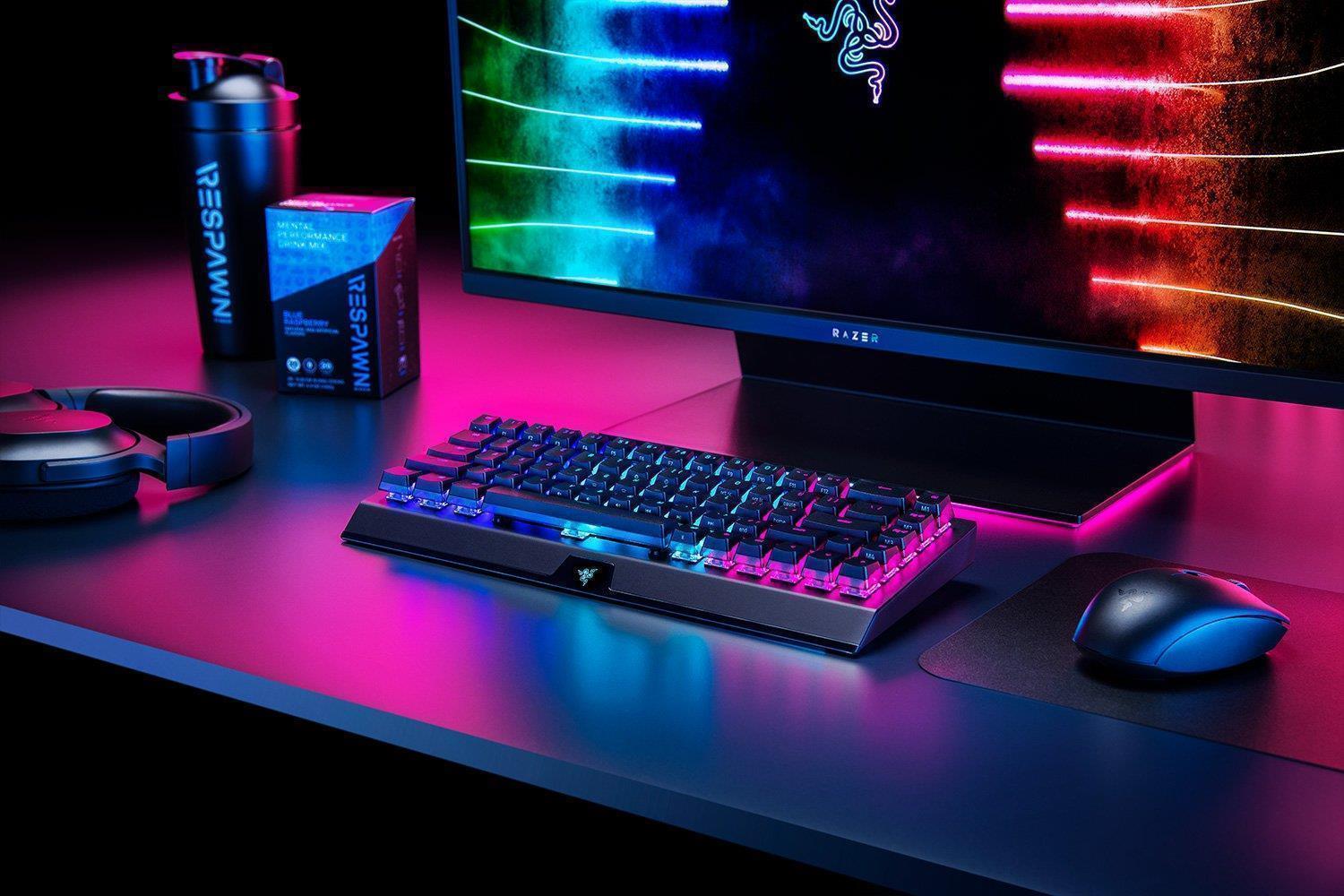 Купить Razer BlackWidow V3 Mini HyperSpeed - Phantom Edition - Tastatur - Hintergrundbeleuchtung - Bluetooth, 2.4 GHz, USB-C - QWERTY - USA - Tastenschalter: Razer Green (RZ03-03892000-R3M1) в магазине wardena.ru
