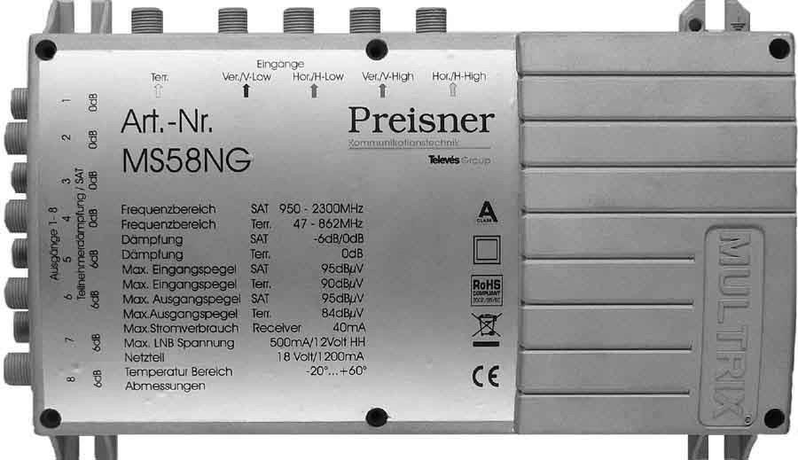 Купить Televes MS58NG. Produktfarbe: Grau. Stecker: F. Breite: 204 mm, Tiefe: 57 mm, Höhe: 130 mm. Abmessungen (BxTxH): 204 x 57 x 130 mm (MS58NG) в магазине wardena.ru