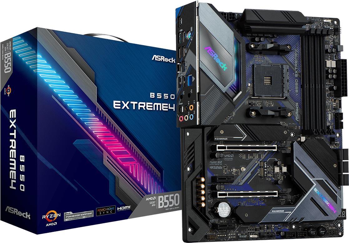 Купить ASRock B550 Extreme4 - Motherboard - ATX - Socket AM4 - AMD B550 - USB-C Gen2, USB-C Gen1, USB 3.2 Gen 1, USB 3.2 Gen 2 - 2.5 Gigabit LAN - Onboard-Grafik (CPU erforderlich) - HD Audio (8-Kanal) (90-MXBDE0-A0UAYZ) в магазине wardena.ru