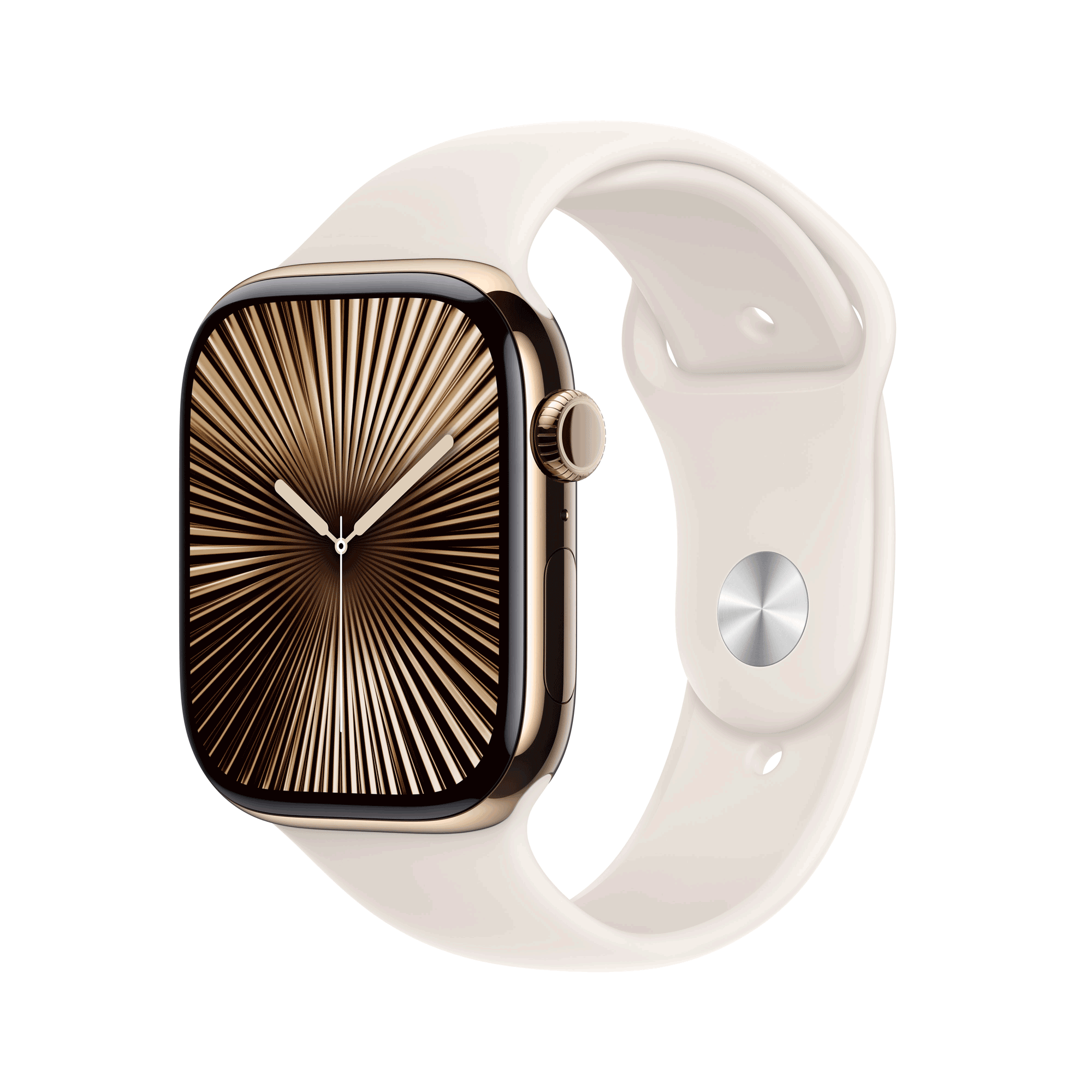 Купить Apple Watch Series 10 GPS + Cellular 46mm Gold Titanium Case mit Starlight Sport Band - M/L (MWYY3QF/A) в магазине wardena.ru