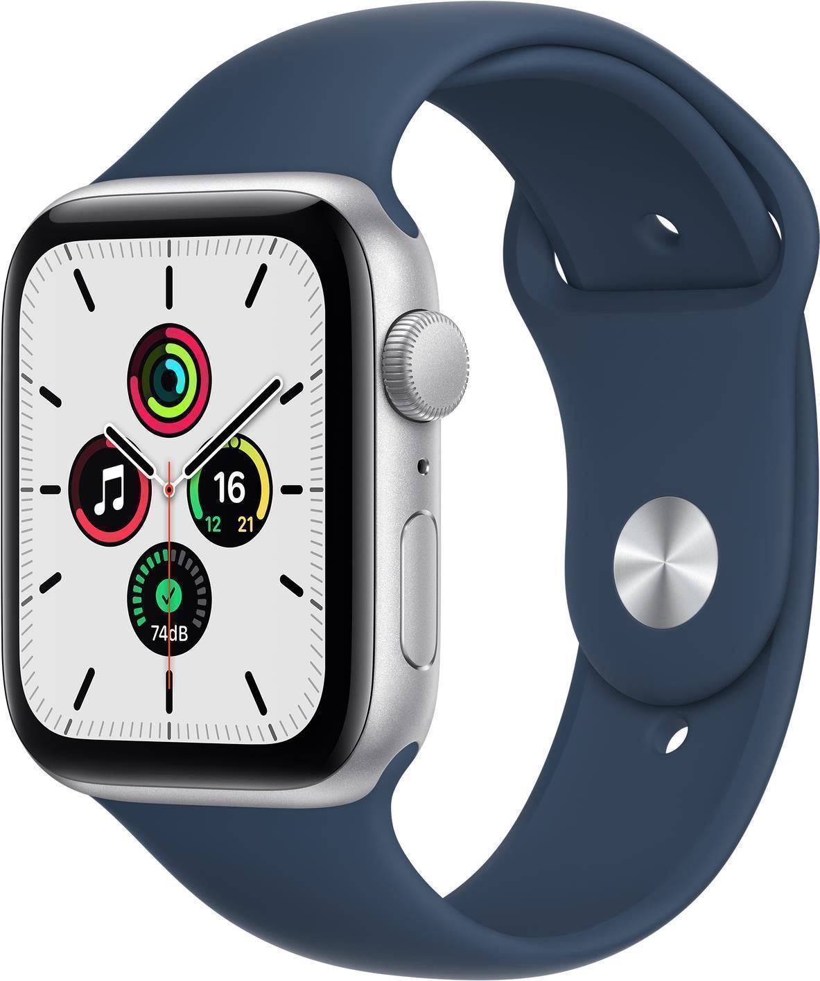 Купить Apple Watch SE (GPS) - 44 mm - Aluminium, Silber - intelligente Uhr mit Sportband - Flouroelastomer - abyss blue - Bandgröße: regelmäßig - 32GB - Wi-Fi, Bluetooth - 36,2 g (MKQ43FD/A) в магазине wardena.ru