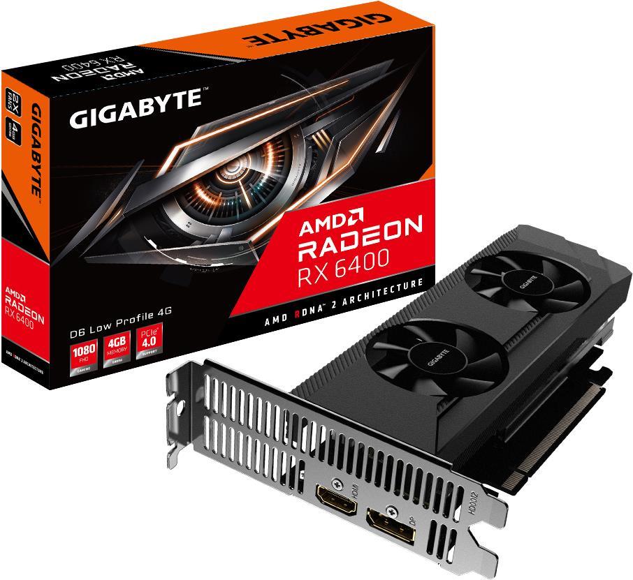 Купить Gigabyte Radeon RX 6400 D6 LOW PROFILE 4G - Grafikkarten - Radeon RX 6400 - 4GB GDDR6 - PCIe 4,0 Low-Profile - HDMI, DisplayPort (GV-R64D6-4GL) в магазине wardena.ru
