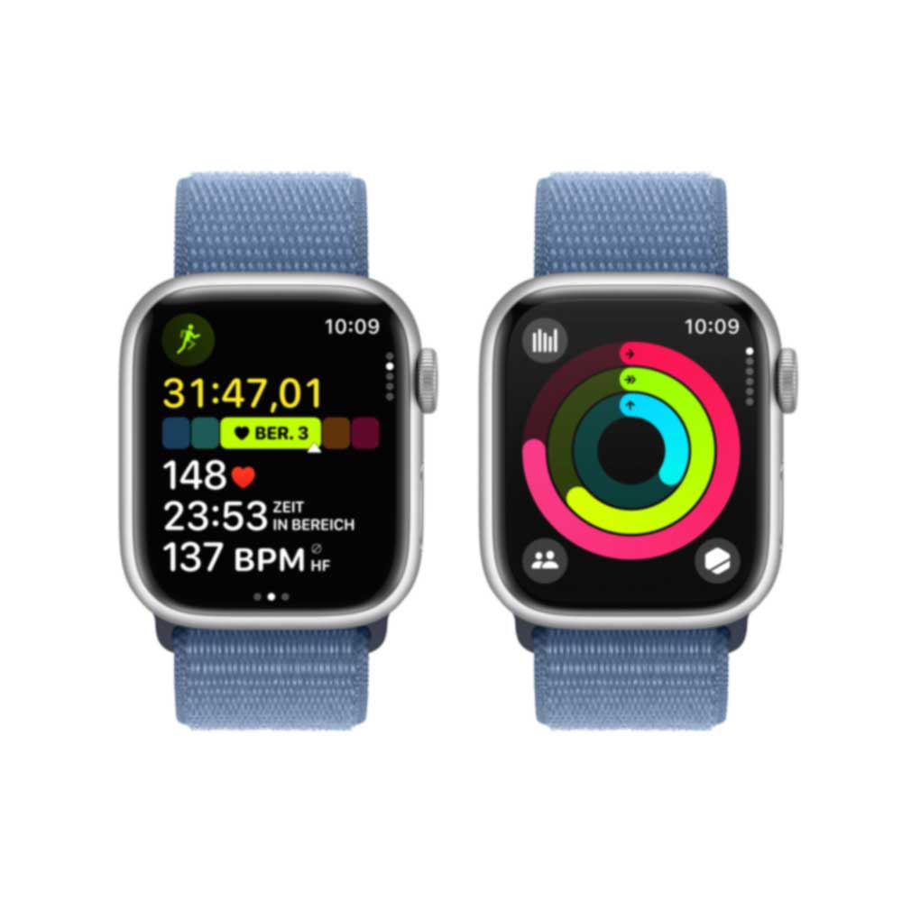 Купить APPLE Watch Series 9 GPS + Cellular 41mm Silver Aluminium Case with Winter Blue Sport Loop (MRHX3QF/A) в магазине wardena.ru
