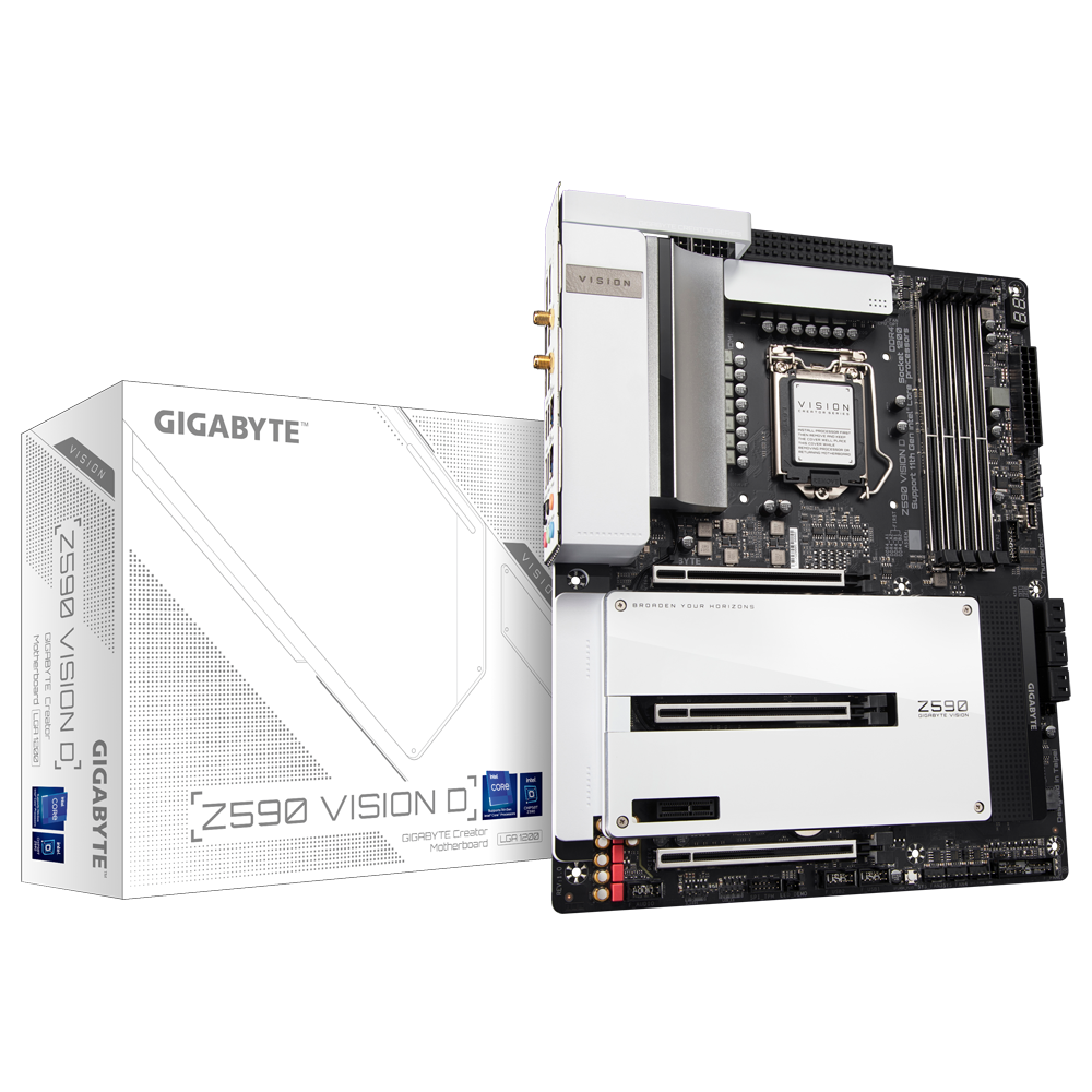 Купить Gigabyte Z590 VISION D - 1.0 - Motherboard - ATX - LGA1200-Sockel - Z590 Chipsatz - USB-C Gen2, USB 3.2 Gen 1, USB 3.2 Gen 2, USB-C Gen 2x2 - Wi-Fi 6, Bluetooth, 2 x 2.5 Gigabit LAN - Onboard-Grafik (CPU erforderlich) - в магазине wardena.ru