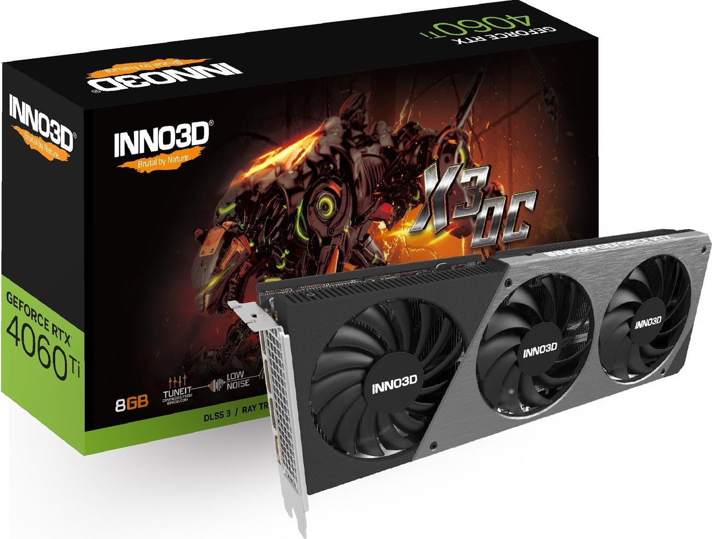 Купить InnoVISION Inno3D GeForce RTX 4060Ti X3 OC - Grafikkarten - GeForce RTX 4060 Ti - 8GB GDDR6 - PCIe 4,0 x8 - HDMI, 3 x DisplayPort (N406T3-08D6X-171153L) в магазине wardena.ru