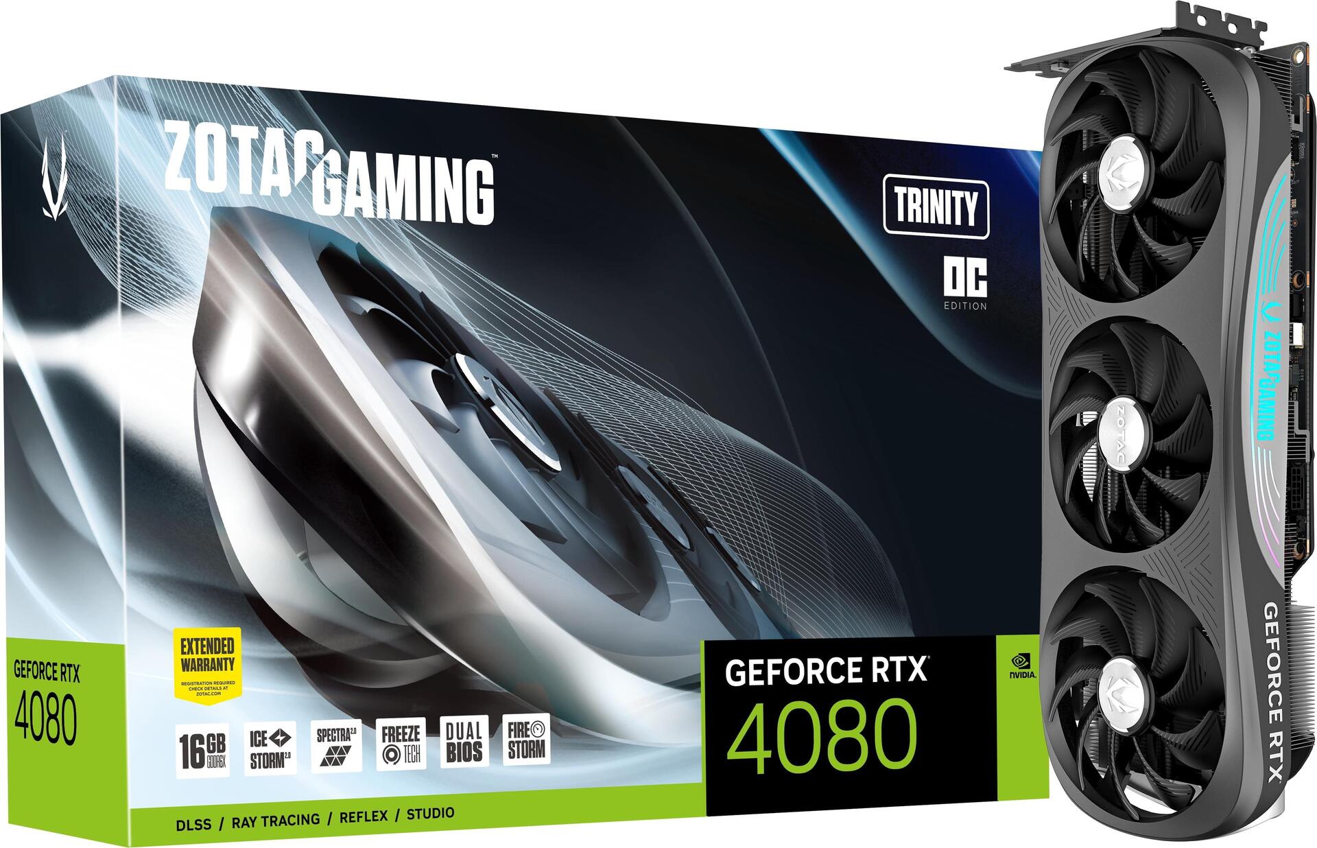 Купить ZOTAC GAMING GeForce RTX 4080 Trinity OC - Grafikkarten - GeForce RTX 4080 - 16GB GDDR6X - PCIe 4,0 x16 - HDMI, 3 x DisplayPort (ZT-D40810J-10P) в магазине wardena.ru