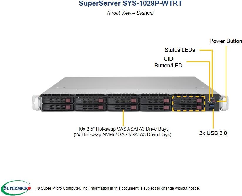 Купить Super Micro Supermicro SuperServer 1029P-WTRT - Server - Rack-Montage - 1U - zweiweg - RAM 0GB - SATA/PCI Express - Hot-Swap 6,4 cm (2.5") - kein HDD - AST2500 - 10 GigE - Monitor: keiner (SYS-1029P-WTRT) в магазине wardena.ru