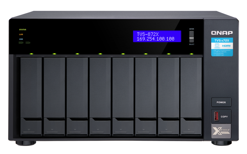 Купить QNAP 8-Bay NAS, Intel® Core" i3-8100T 4-core 3.1 GHz Processor, 8GB DDR4 RAM (max 32GB RAM), 8x 2.5"/3.5" SATA HDD/SSD + 2x M.2 PCIe SSD slot, 2x GbE LAN, 10GBASE-T (10G/5G/2.5G/1G), 4x USB 3.2 Gen 2 type-C & type-A, 1x (TVS-872X-I3-8G) в магазине wardena.ru