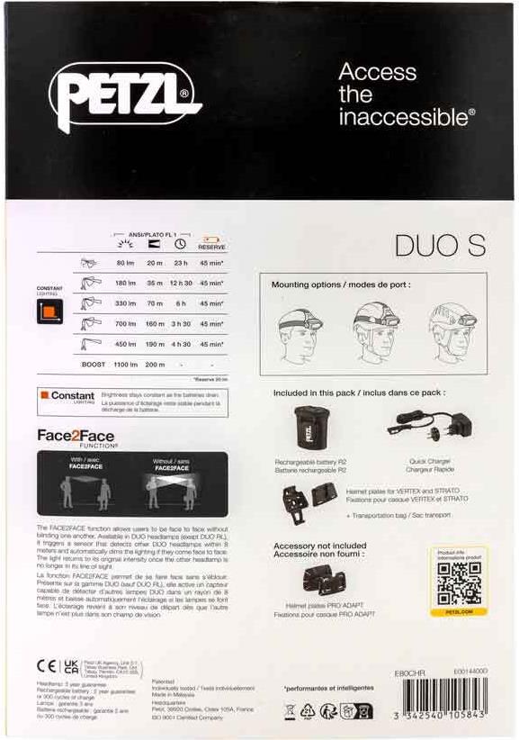 Купить Petzl DUO S HEADLAMP Ultra-powerful, waterproof and rechargeable headlamp, featuring Petzl’s FACE2FACE anti-glare function. 1100 lumens. (E80CHR) в магазине wardena.ru