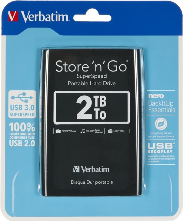 Купить Verbatim Store n Go Portable - Festplatte - 2TB - extern (tragbar) - USB3.0 - 5400 U/min - Schwarz (53177) в магазине wardena.ru