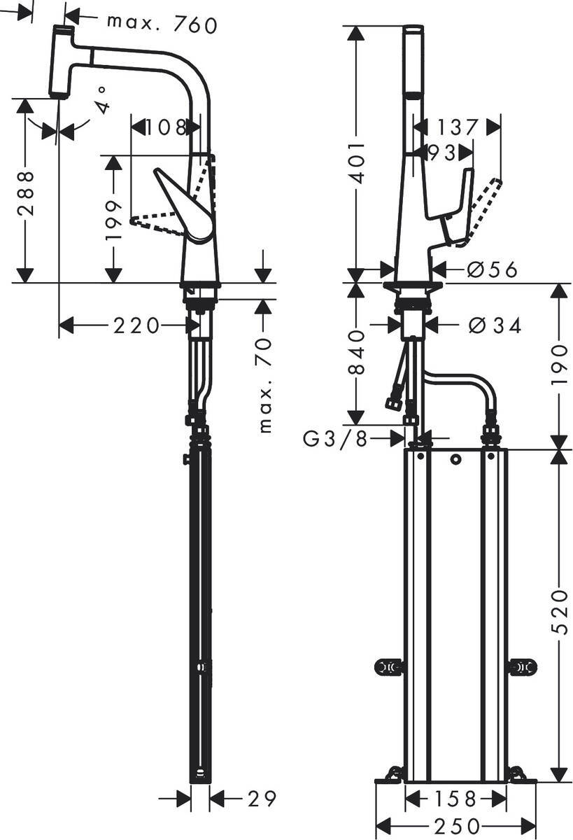 Купить Hansgrohe Talis Select M51 Кухонный смеситель однорычажный 300 с вытяжным изливом 1jet sBox сталь 73853800 в магазине wardena.ru