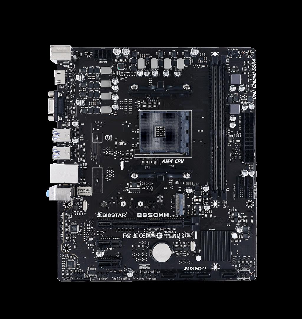 Купить Biostar B550MH Ver. 6.0 - AMD - Socket AM4 - AMD Ryzen 3,AMD Ryzen 5,AMD Ryzen 7 - DDR4-SDRAM - DIMM - 1866,2133,2400,2667,2933,3200,3600,3800,4000,4400,4600,4800,4933 MHz (B550MH) в магазине wardena.ru