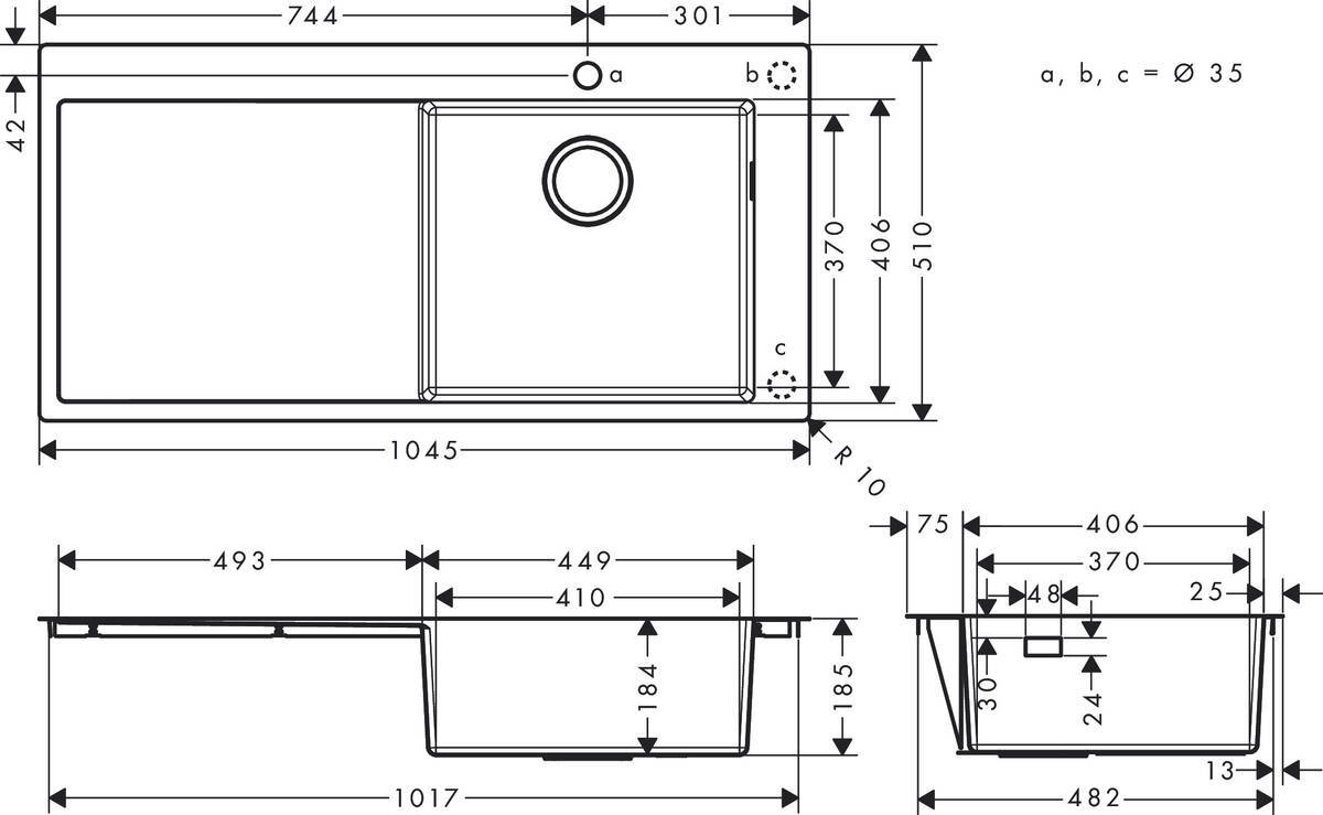 Купить Hansgrohe S715-F450 Встраиваемая мойка 450 с крылом сталь 43306800 в магазине wardena.ru
