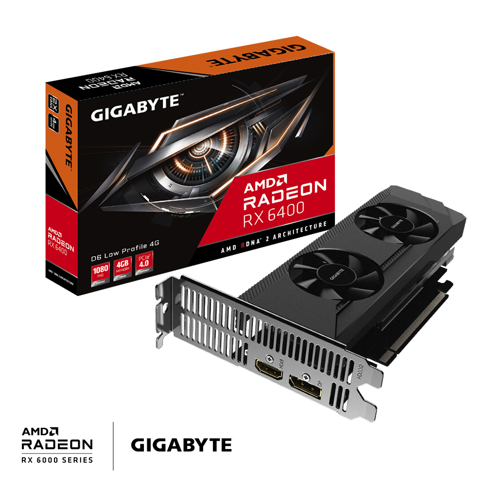Купить Gigabyte Radeon RX 6400 D6 LOW PROFILE 4G - Grafikkarten - Radeon RX 6400 - 4GB GDDR6 - PCIe 4,0 Low-Profile - HDMI, DisplayPort (GV-R64D6-4GL) в магазине wardena.ru