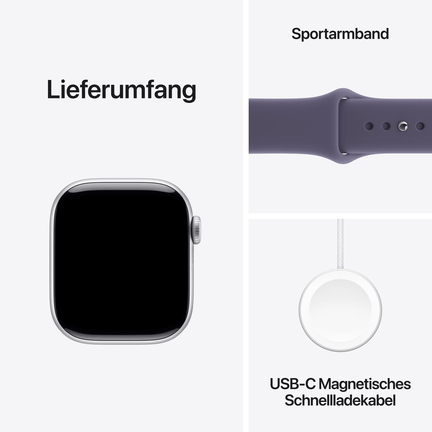 Купить Apple Watch Series 11 GPS + Cellular 42mm Silver Aluminium Case with Purple Fog Sport Band - S/M (MF8H4ZR/A) в магазине wardena.ru