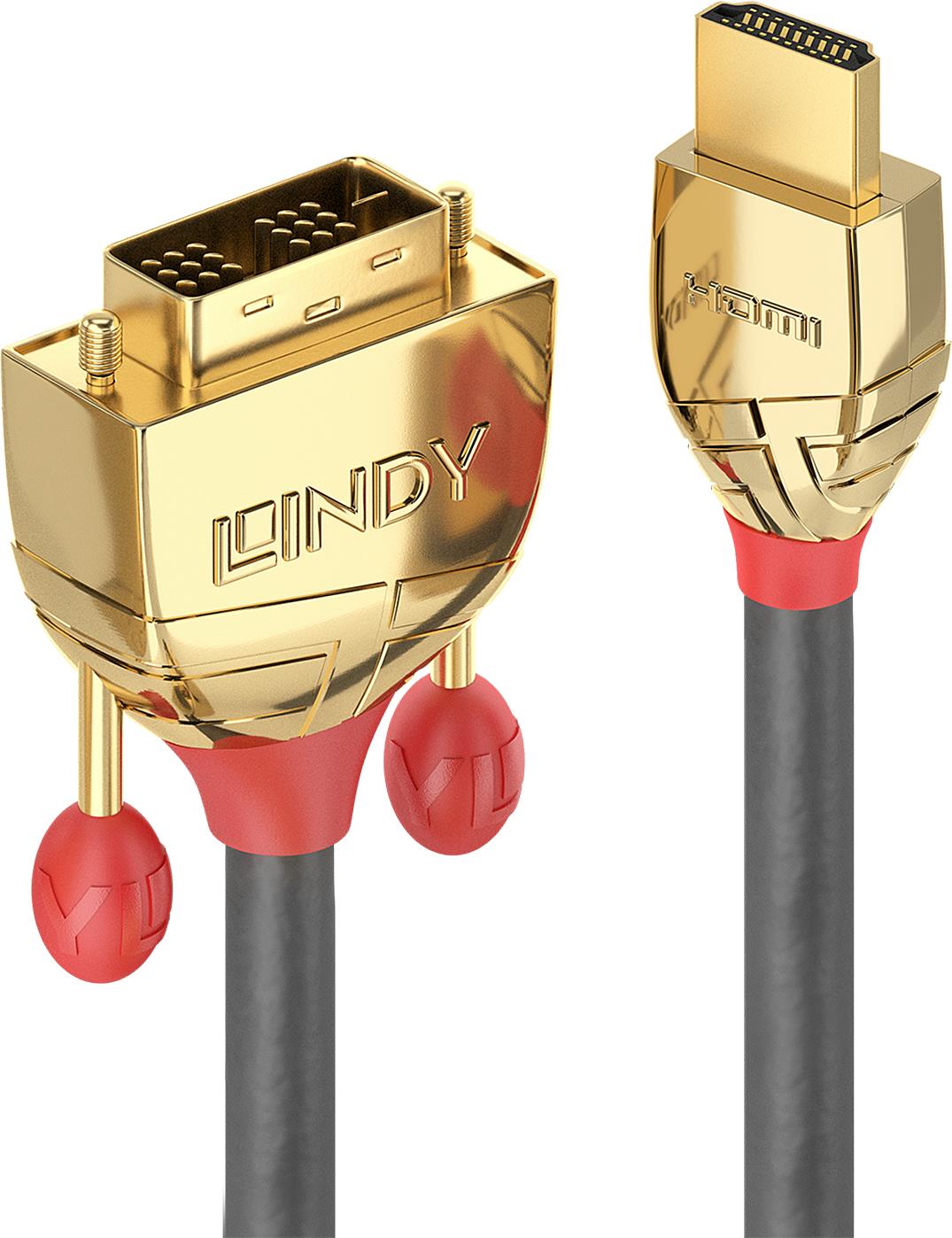 Купить Lindy Gold - Videokabel - Single Link - HDMI / DVI - DVI-D (M) bis HDMI (M) - 15 m - Dreifachisolierung - Grau - rund (36199) в магазине wardena.ru