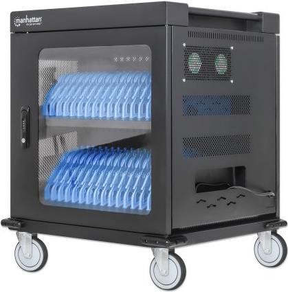Купить MANHATTAN Ladeschrank auf Rollen mit 32 Steckdosen Europäische CEE 7/3-Steckdosen, geräumige Fächer für Geräte bis zu 15.6", abschließbar, Ladewagen mit Überspannungsschutz, schwarz (180948) в магазине wardena.ru