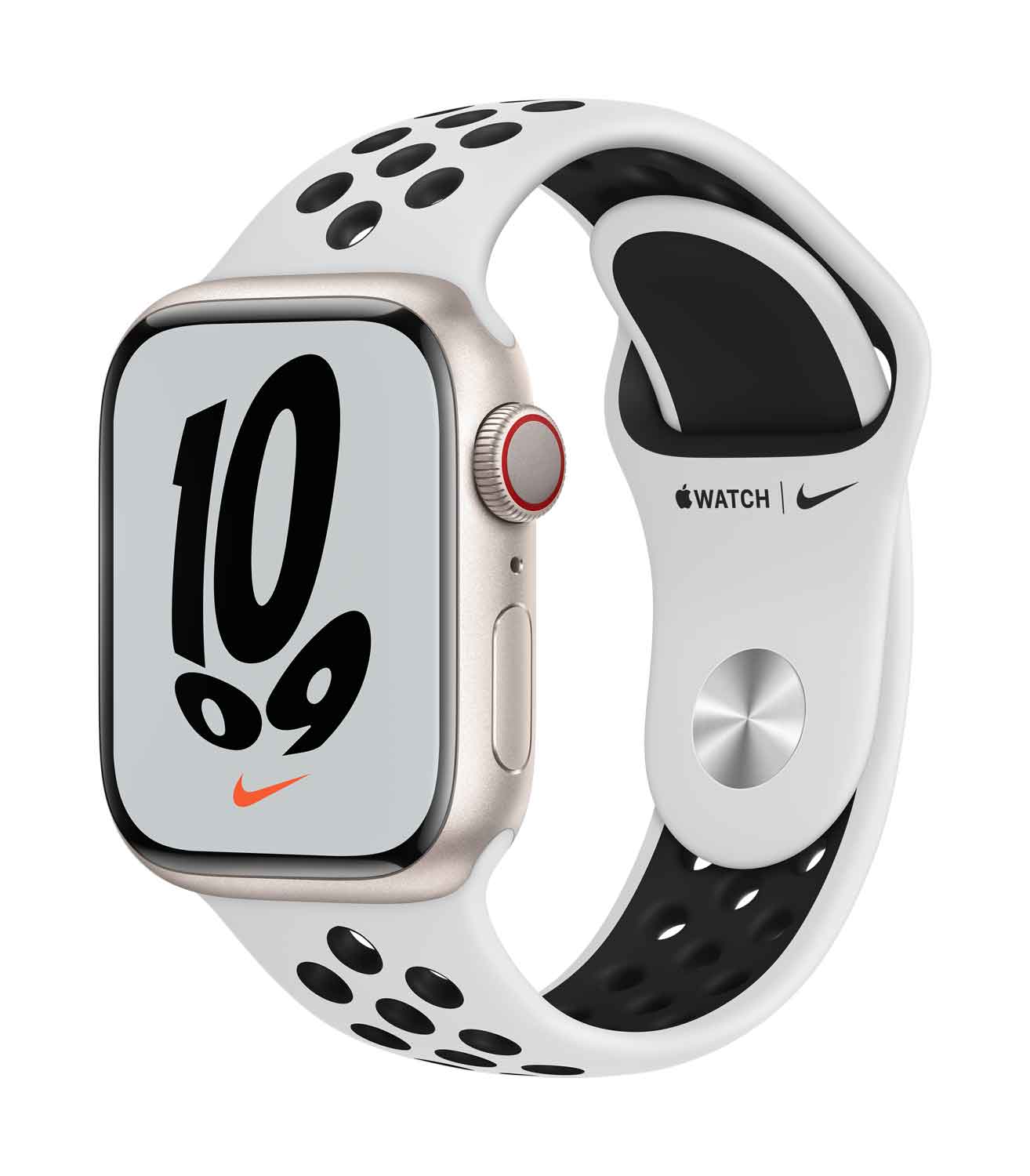 Купить Apple Watch Nike Series 7 (GPS + Cellular) - 41 mm - Starlight Aluminium - intelligente Uhr mit Nike Sportband - Flouroelastomer - pures Platin/schwarz - Bandgröße: S/M/L - 32 GB - Wi-Fi, Bluetooth - 4G - 32 g (MKJ33FD/A) в магазине wardena.ru