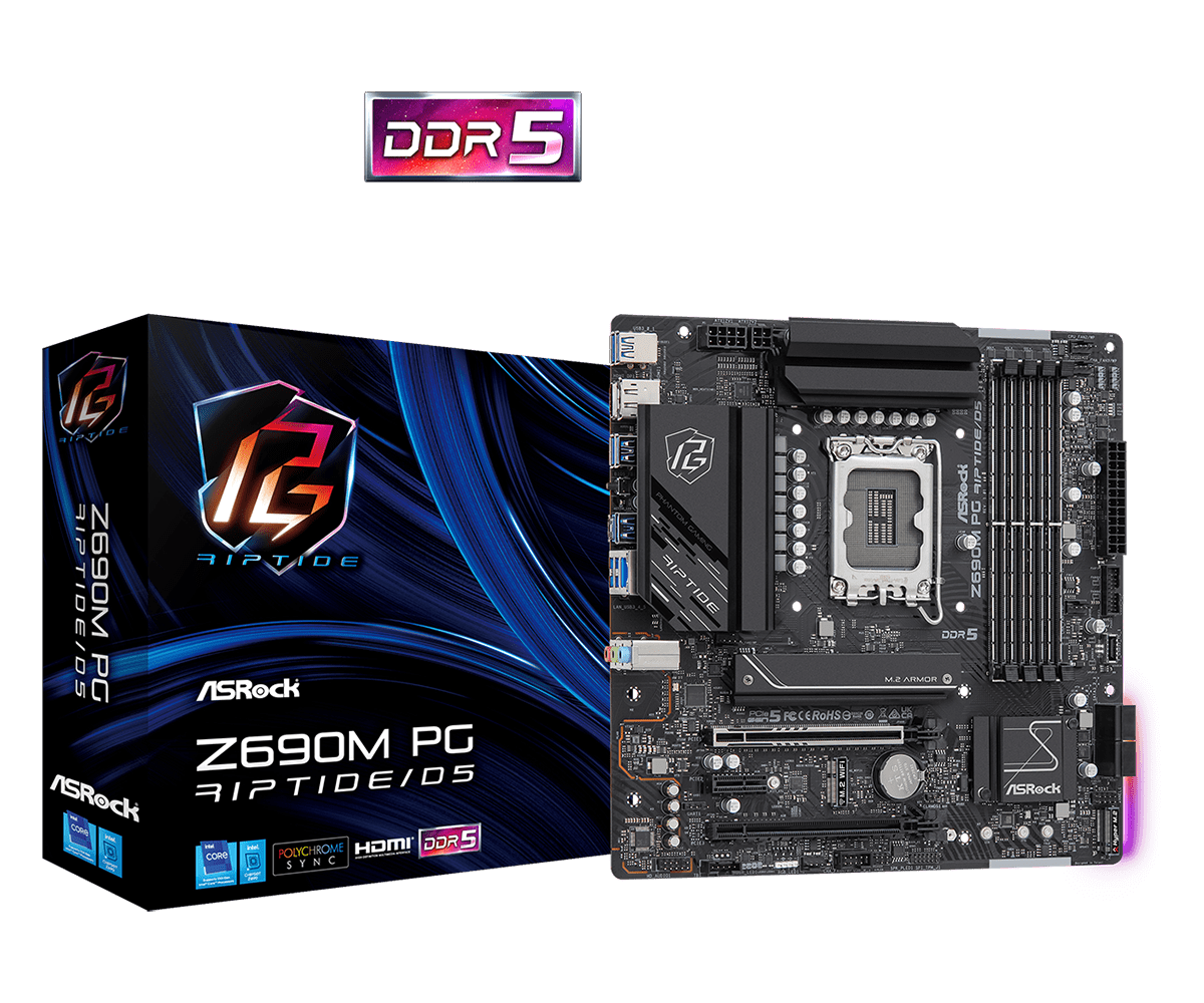 Купить ASRock Z690M PG Riptide/D5 - Motherboard - micro ATX - LGA1700-Sockel - Z690 Chipsatz - USB-C Gen2, USB 3,2 Gen 1, USB 3,2 Gen 2 - 2,5 Gigabit LAN - Onboard-Grafik (CPU erforderlich) - HD Audio (8-Kanal) (90-MXBIL0-A0UAY (90-MXBIL0-A0UAYZ) в магазине wardena.ru