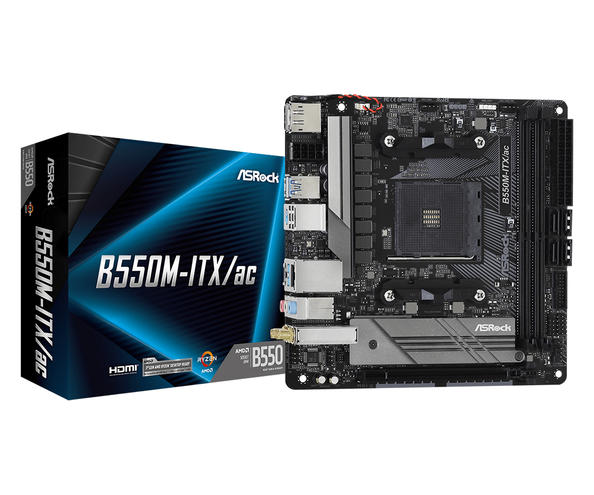 Купить ASRock B550M-ITX/ac - Motherboard - Mini-ITX - Socket AM4 - AMD B550 - USB-C Gen1, USB 3.2 Gen 1 - Bluetooth, Gigabit LAN, Wi-Fi - Onboard-Grafik (CPU erforderlich) - HD Audio (8-Kanal) (90-MXBDH0-A0UAYZ) в магазине wardena.ru