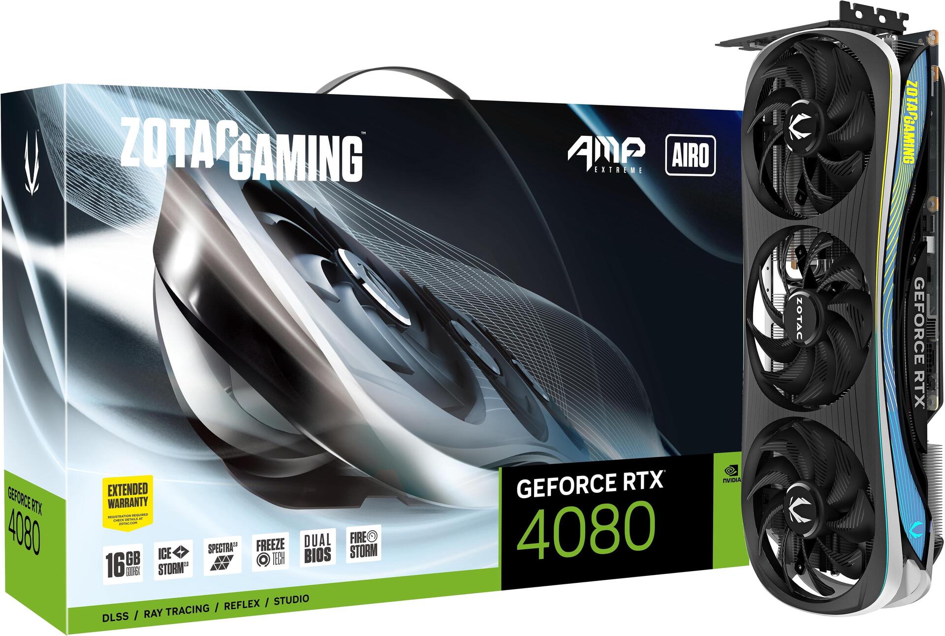 Купить ZOTAC GAMING GeForce RTX 4080 AMP Extreme AIRO - Grafikkarten - GeForce RTX 4080 - 16GB GDDR6X - PCIe 4,0 x16 - HDMI, 3 x DisplayPort (ZT-D40810B-10P) в магазине wardena.ru