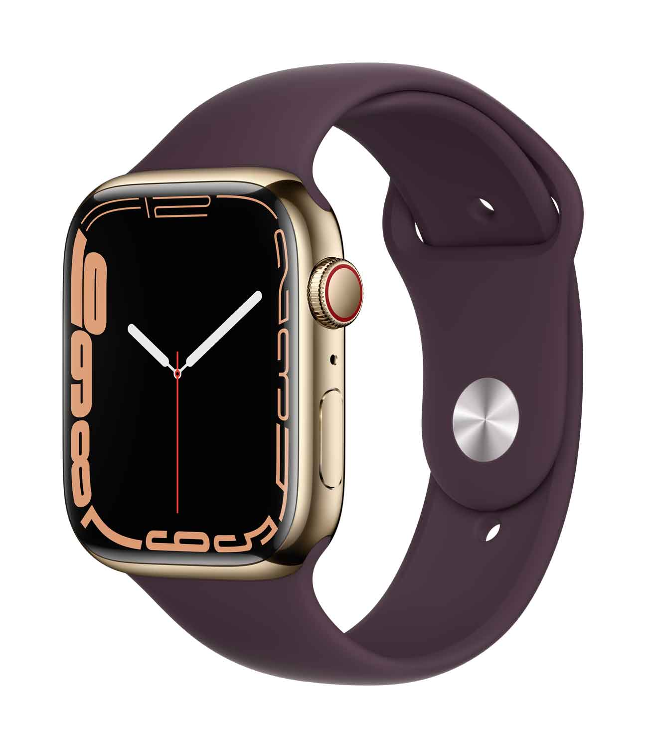 Купить Apple Watch Series 7 (GPS + Cellular) - 45 mm - Gold, Edelstahl - intelligente Uhr mit Sportband - Flouroelastomer - dark cherry - Bandgröße: regelmäßig - 32GB - Wi-Fi, Bluetooth - 4G - 51,5 g (MKJX3FD/A) в магазине wardena.ru