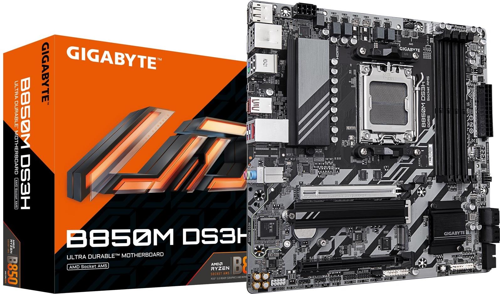Купить GIGABYTE B850M DS3H Motherboard - AMD Ryzen 9000 Series CPUs, 16+2+2 Phasen Digital VRM, bis zu 8200MHz DDR5 (OC), 1xPCIe 5.0 + 1xPCIe 4.0 M.2, 2.5 LAN, USB 3.2 Gen 2 (B850M DS3H) в магазине wardena.ru