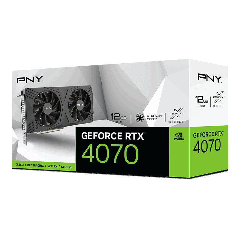 Купить PNY GeForce RTX 4070 12GB - VERTO Dual Fan Edition - Grafikkarten - GeForce RTX 4070 - 12GB GDDR6X - PCIe 4,0 x16 - HDMI, 3 x DisplayPort (VCG407012DFXPB1) в магазине wardena.ru