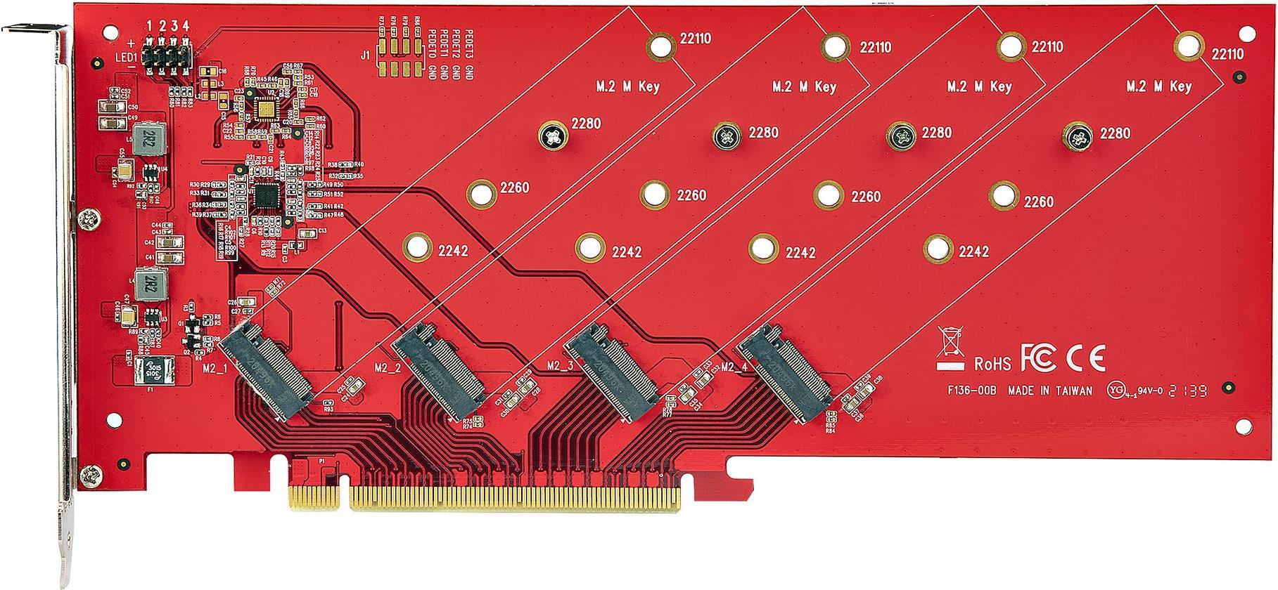 Купить STARTECH.COM Quad M.2 PCIe Adapterkarte PCI Express 4.0 x16 auf Vierfach NVMe oder AHCI M-Key M.2 SSDs 7,8GBit/s je SSD Bifurkation (QUAD-M2-PCIE-CARD-B) в магазине wardena.ru