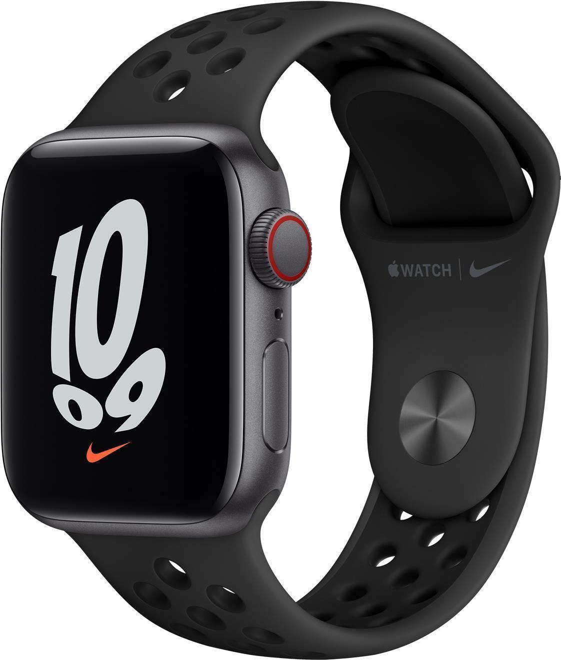 Купить Apple Watch Nike SE (GPS + Cellular) - 40 mm - Space grau Aluminium - intelligente Uhr mit Nike Sportband - Flouroelastomer - anthrazit/schwarz - Bandgröße: S/M/L - 32 GB - Wi-Fi, Bluetooth - 4G - 30.68 g (MKR53FD/A) в магазине wardena.ru