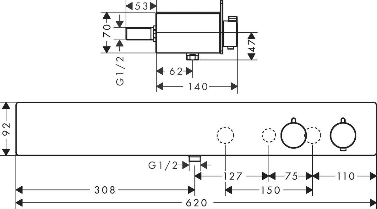 Купить Hansgrohe ShowerTablet 600 Термостат для 2 потребителей ВМ хром-белый матовый 13108400 в магазине wardena.ru
