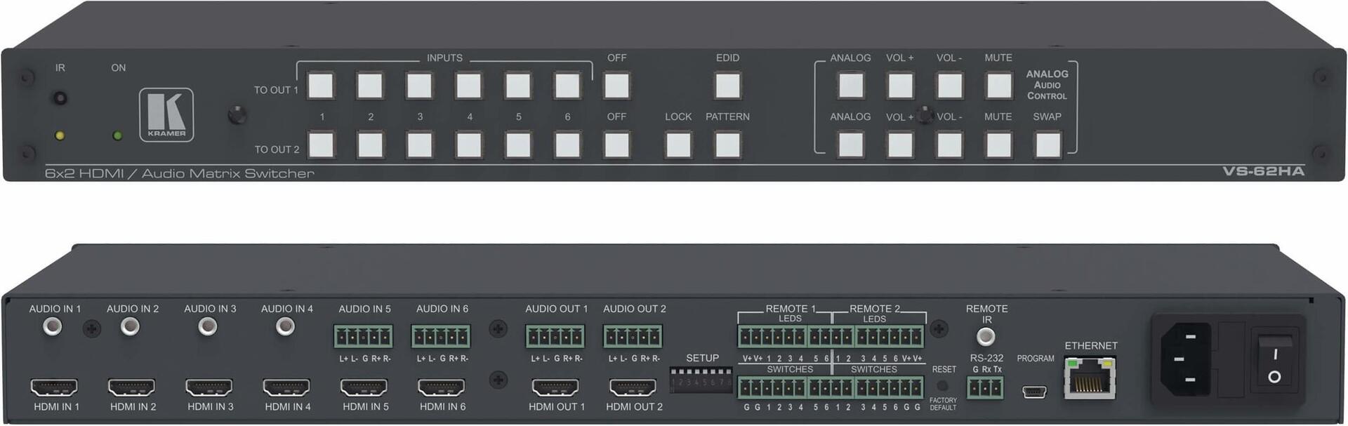 Купить Kramer VS-62HA 6x2 4K UHD HDMI/Audio Automatic Matrix Switcher - Video-/Audio-/Infrarotschalter - an Rack montierbar (20-80338020) в магазине wardena.ru