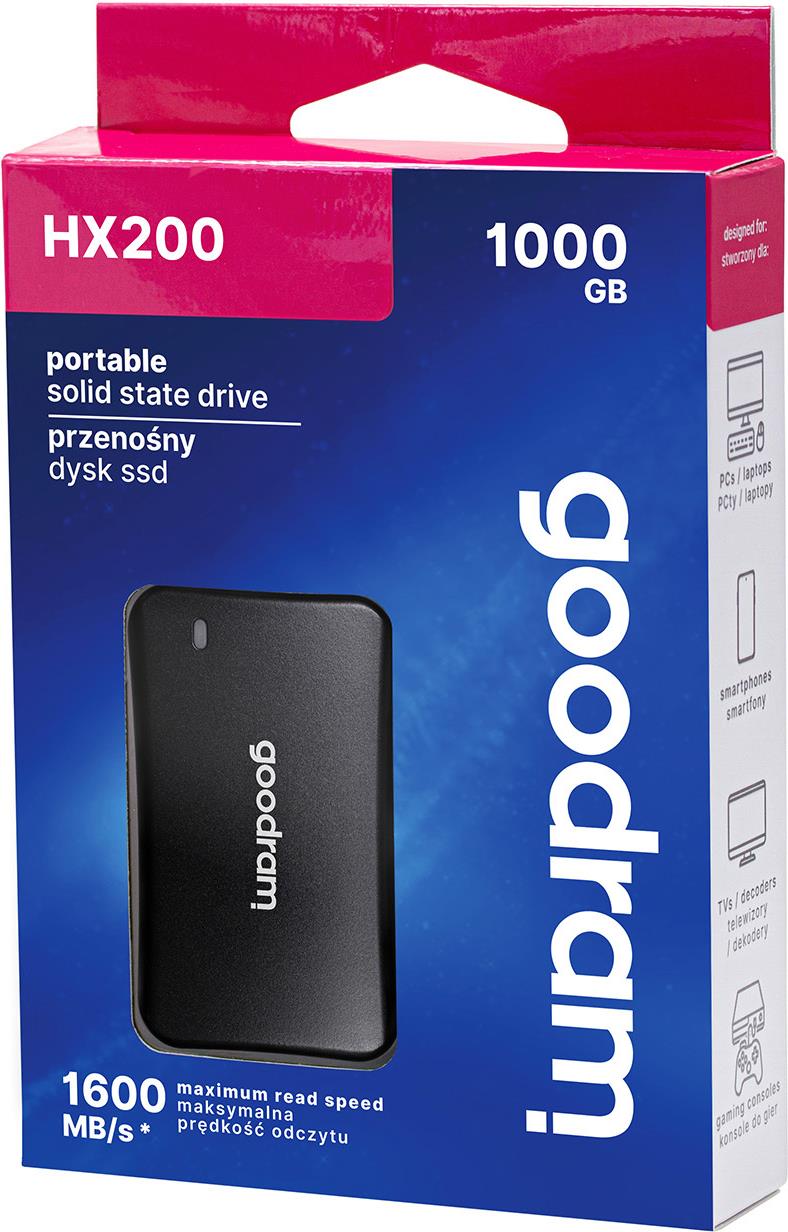 Купить Goodram SSDPR-HX200-1K0 Externes Solid State Drive 1 TB USB Typ-C USB 3.2 Gen 2x2 Schwarz (SSDPR-HX200-1K0) в магазине wardena.ru