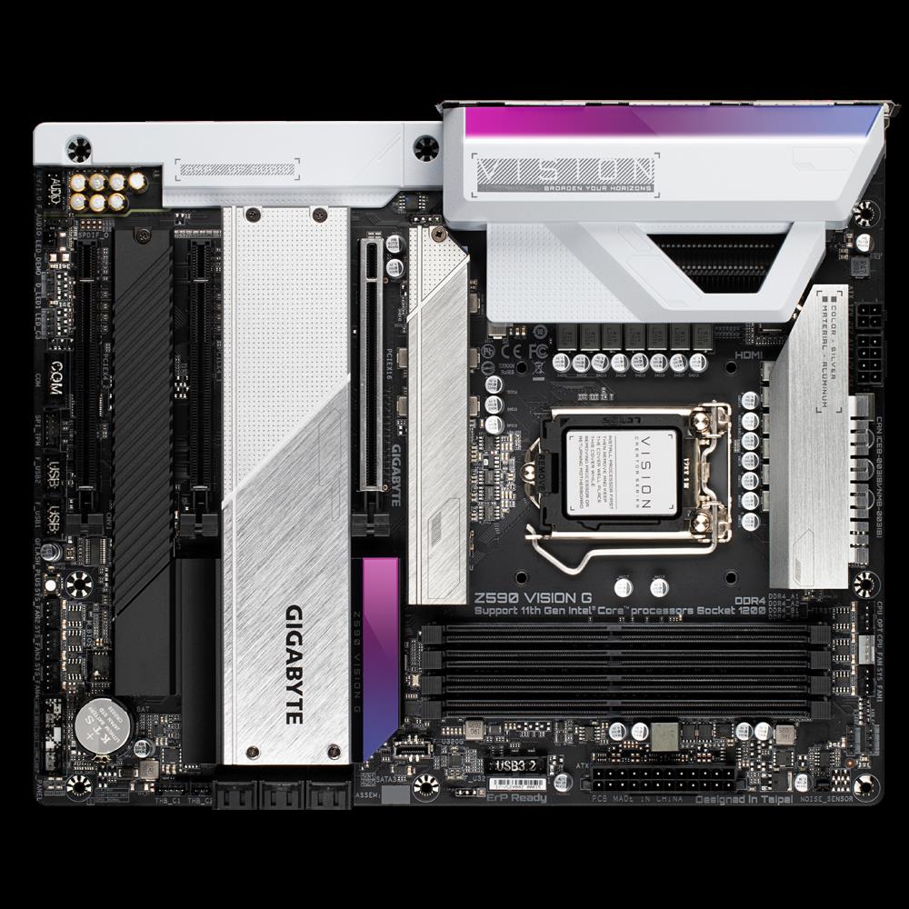 Купить Gigabyte Z590 VISION G - Intel - LGA 1200 - Intel® Celeron® - Intel® Core™ i3 - Intel Core i5 - Intel Core i7 - Intel Core i9 - Intel® Pentium® - LGA 1200 (Socket H5) - DDR4-SDRAM - DIMM (Z590 VISION G) в магазине wardena.ru