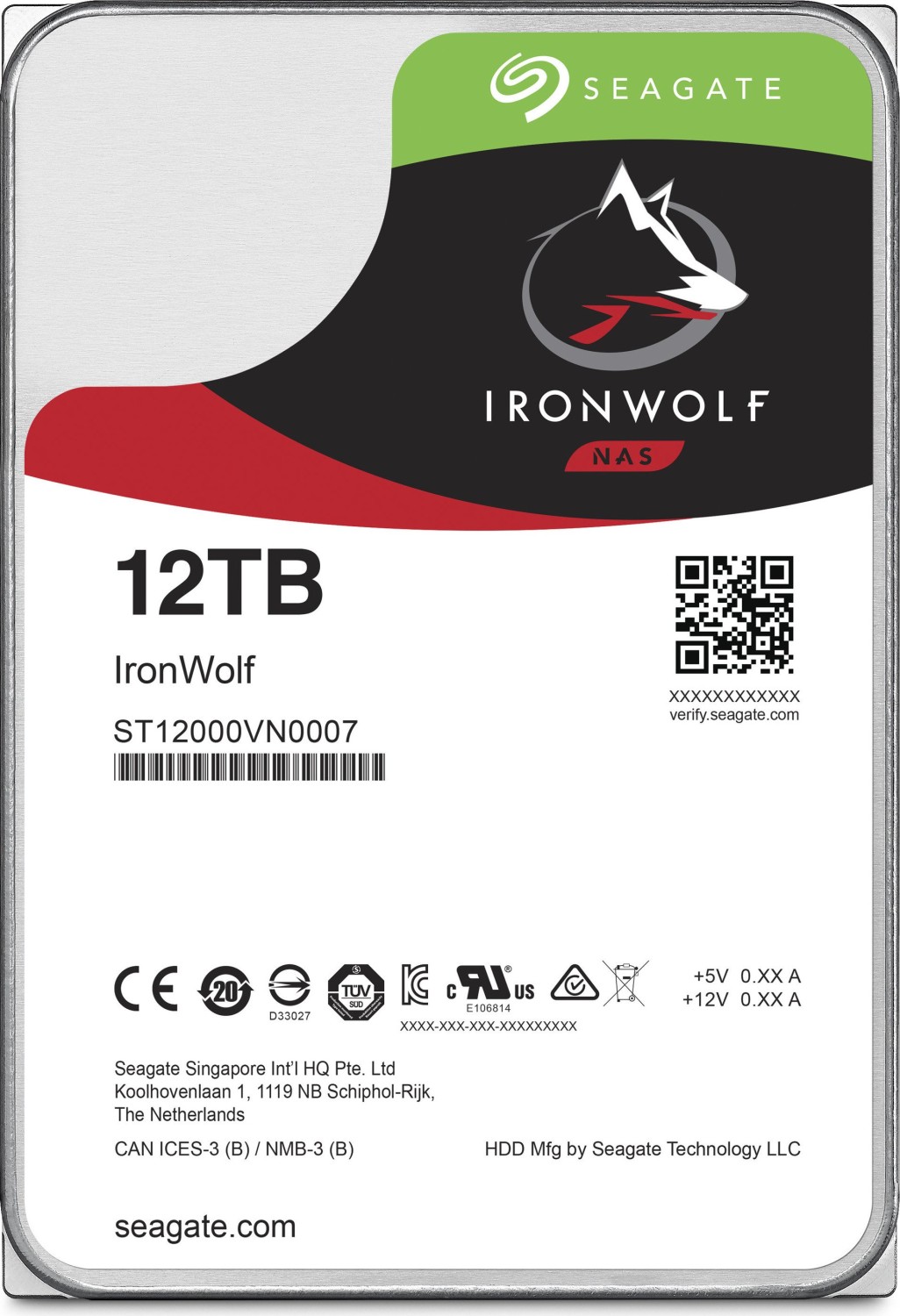 Купить Seagate IronWolf ST12000VN0008 - Festplatte - 12 TB - intern - 3.5" (8.9 cm) - SATA 6Gb/s - 7200 U/min - Puffer: 256 MB в магазине wardena.ru