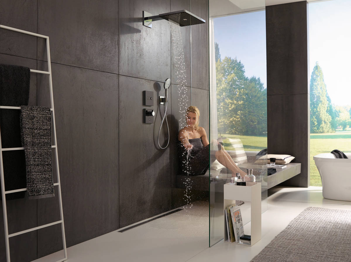 Купить Hansgrohe ShowerSelect Glass Термостат ShowerSelect HighFlow с отдельным выводом для ручного душа стеклянный СМ хром-белый матовый 15735400 в магазине wardena.ru