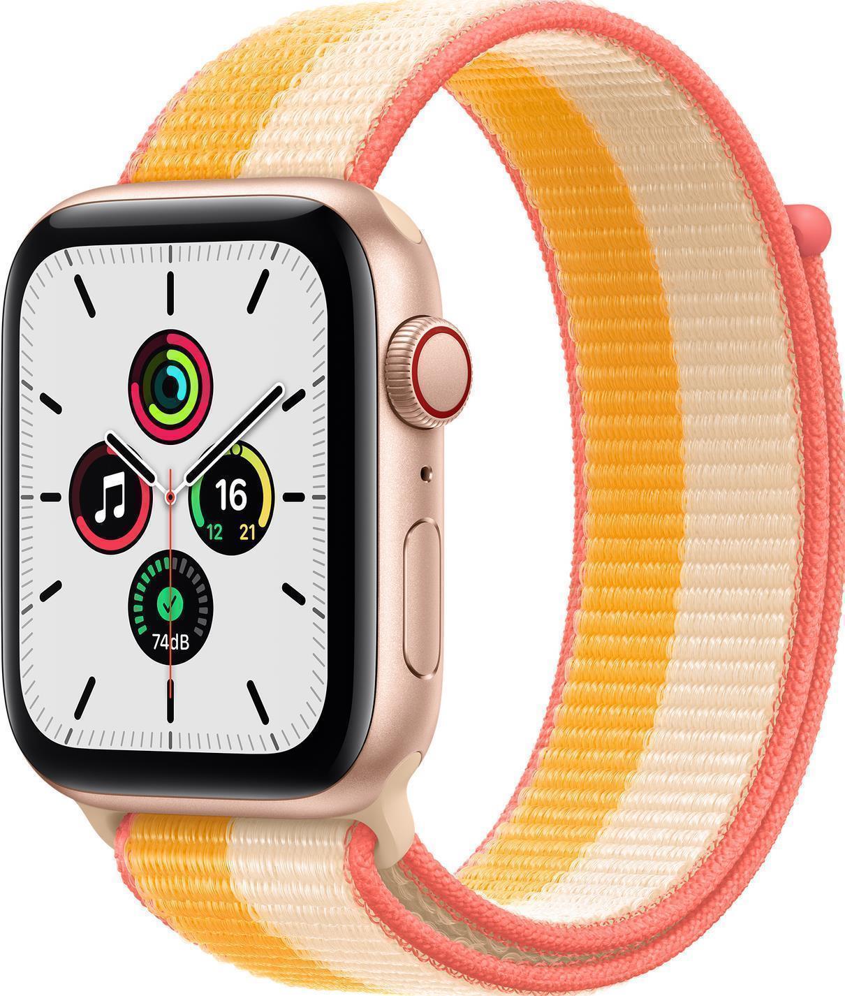 Купить Apple Watch SE (GPS + Cellular) - 44 mm - Gold Aluminium - intelligente Uhr mit Sportschleife - gewebtes Nylon - Maize/White - Handgelenkgröße: 145-220 mm - 32 GB - Wi-Fi, Bluetooth - 4G - 36.36 g (MKT23FD/A) в магазине wardena.ru