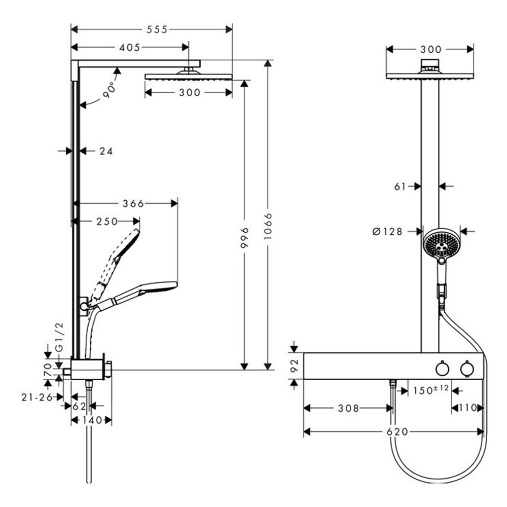 Купить Hansgrohe Raindance E Showerpipe 300 1jet EcoSmart 9 л/мин с термостатом ShowerTablet 600 хром 27364000 в магазине wardena.ru