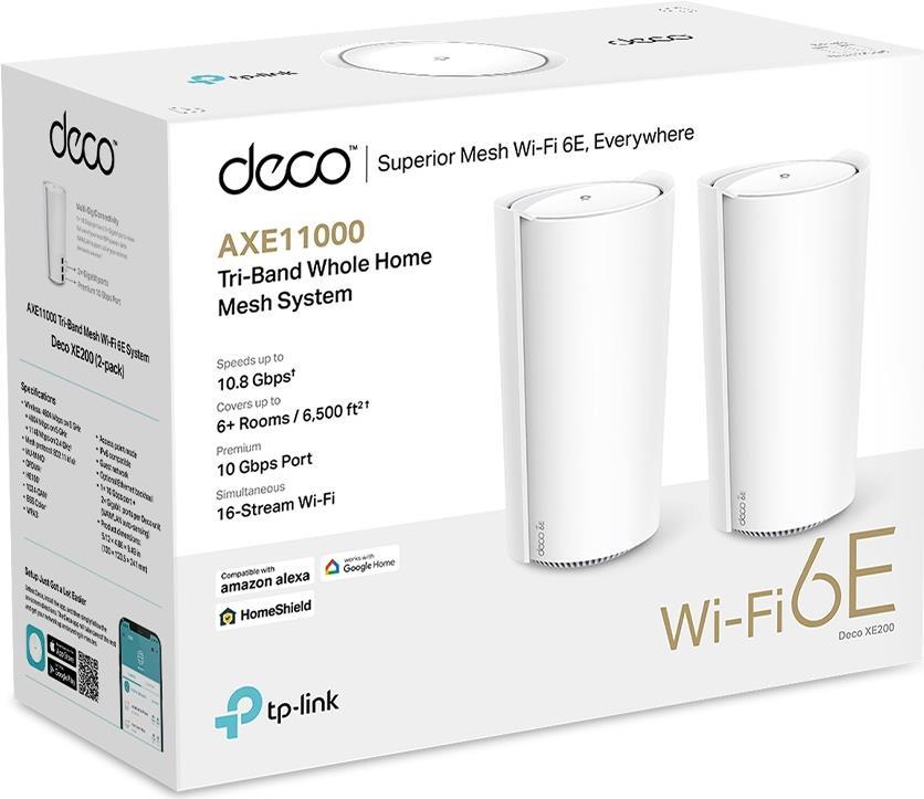 Купить TP-Link DECOXE2001PACK Mesh-WLAN-System Tri-Band (2,4 GHz/5 GHz/6 GHz) Wi-Fi 6E (802.11ax) Weiß 1 Intern (DECO XE200(1-PACK)) в магазине wardena.ru