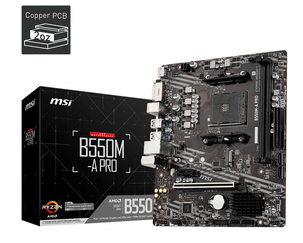 Купить MSI B550M-A PRO - Motherboard - micro ATX - Socket AM4 - AMD B550 - USB 3,2 Gen 1 - Gigabit LAN - Onboard-Grafik (CPU erforderlich) - HD Audio (8-Kanal) (7C96-006R) в магазине wardena.ru